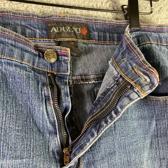 Adolfo Bootcut Jeans Womens Size 12 Boot Cut Mid Rise‎ Ramie Spandex Blue Denim - Picture 7 of 10